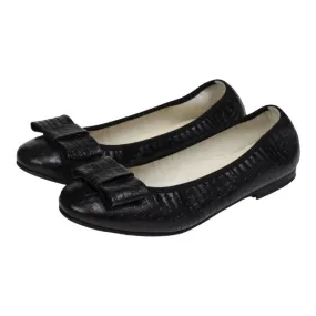 1412 - Black Croc Leather Flats for Girl/Teen/Women by London Kids