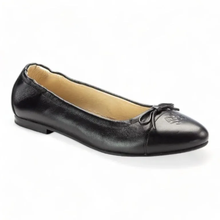 1623 - Black Soft Leather Flats for Teen/Women by London Kids