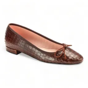 49196 - Brown Croc Leather Flats for Teen/Women by Pretty Ballerinas