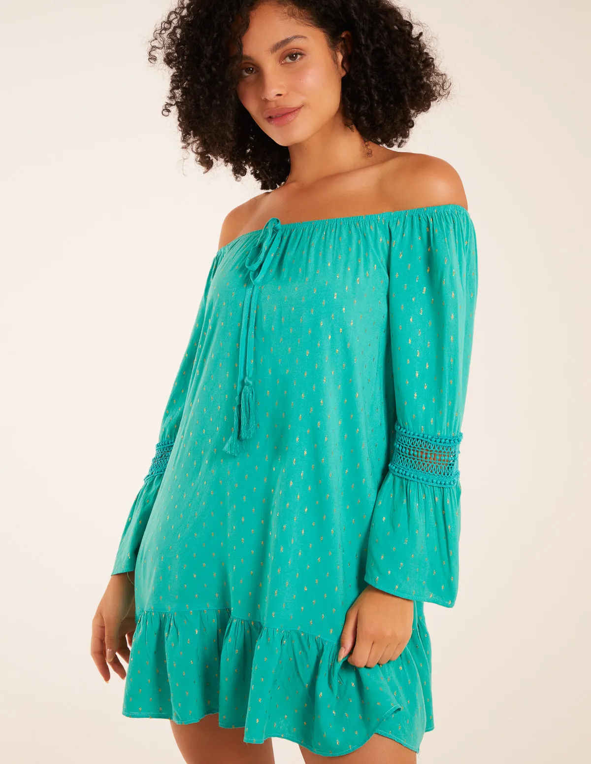 Bardot Tunic Dress With Frill Hem