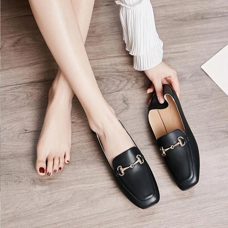 British Leather Square Toe Casual Flats