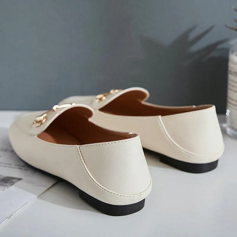 British Leather Square Toe Casual Flats