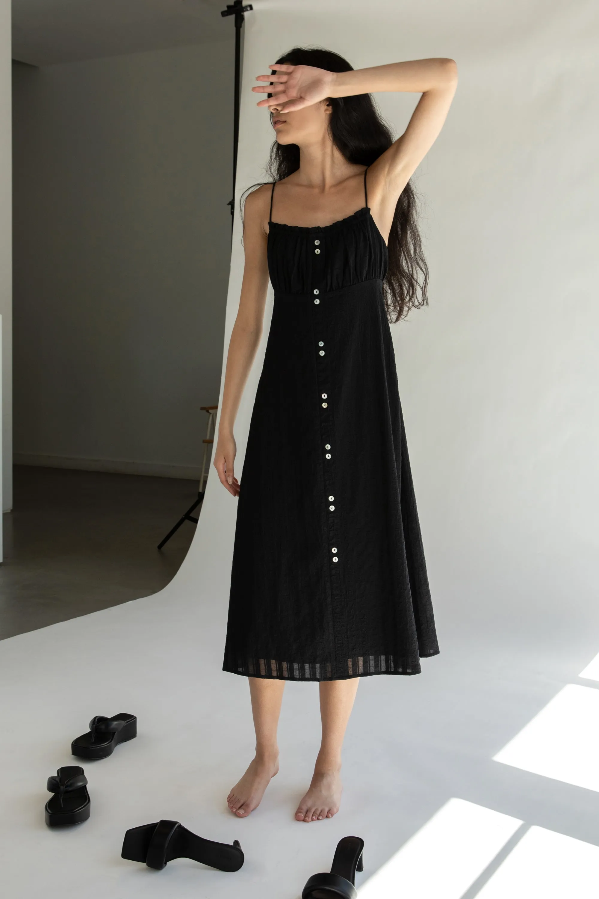 BUTTON FRONT MIDI DRESS