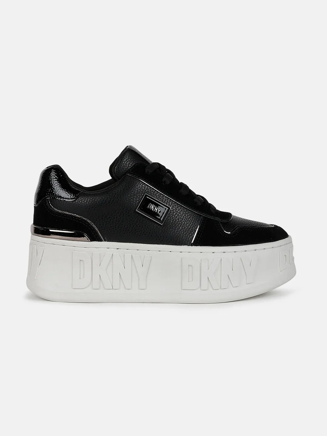 Dkny Women Black Solid Round Toe Lace-Ups Sneakers