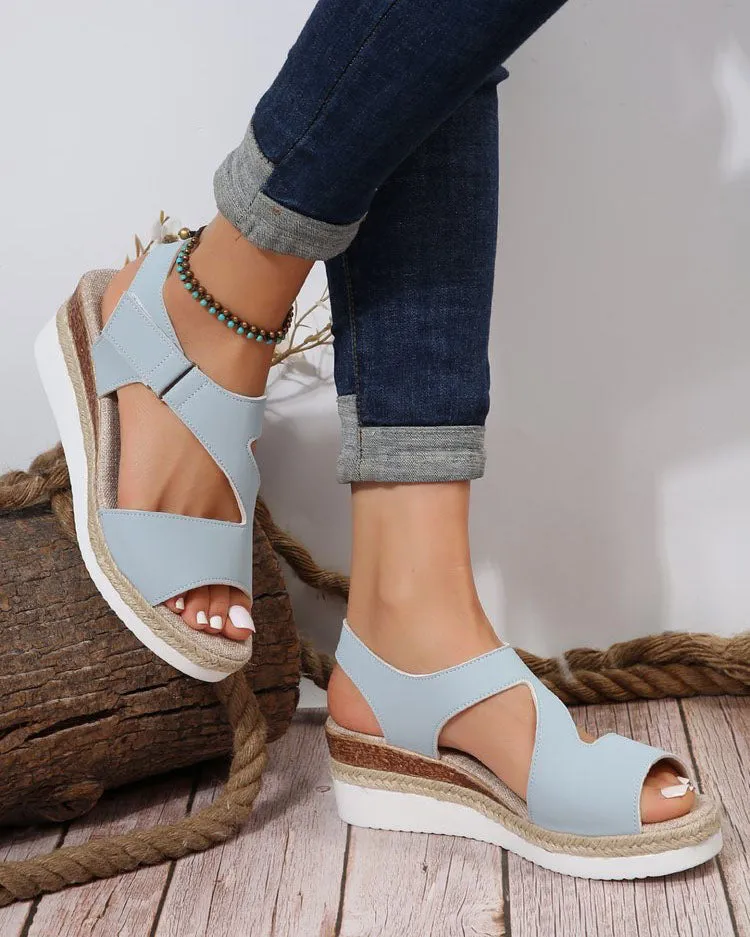 elveswallet Flat Platform Peep Toe Woven Sandals