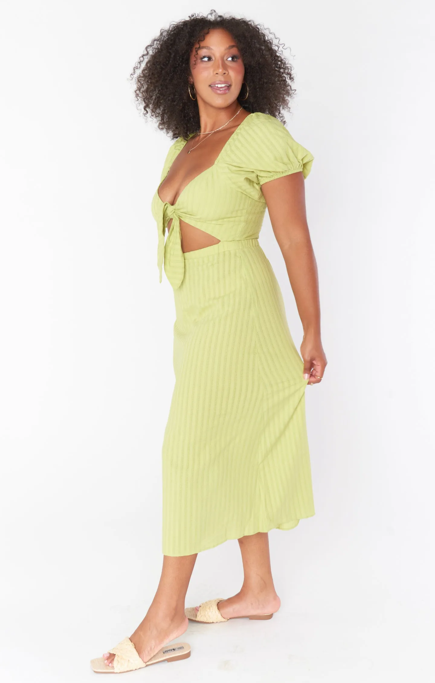 Gabrielle Tie Dress ~ Pear Green