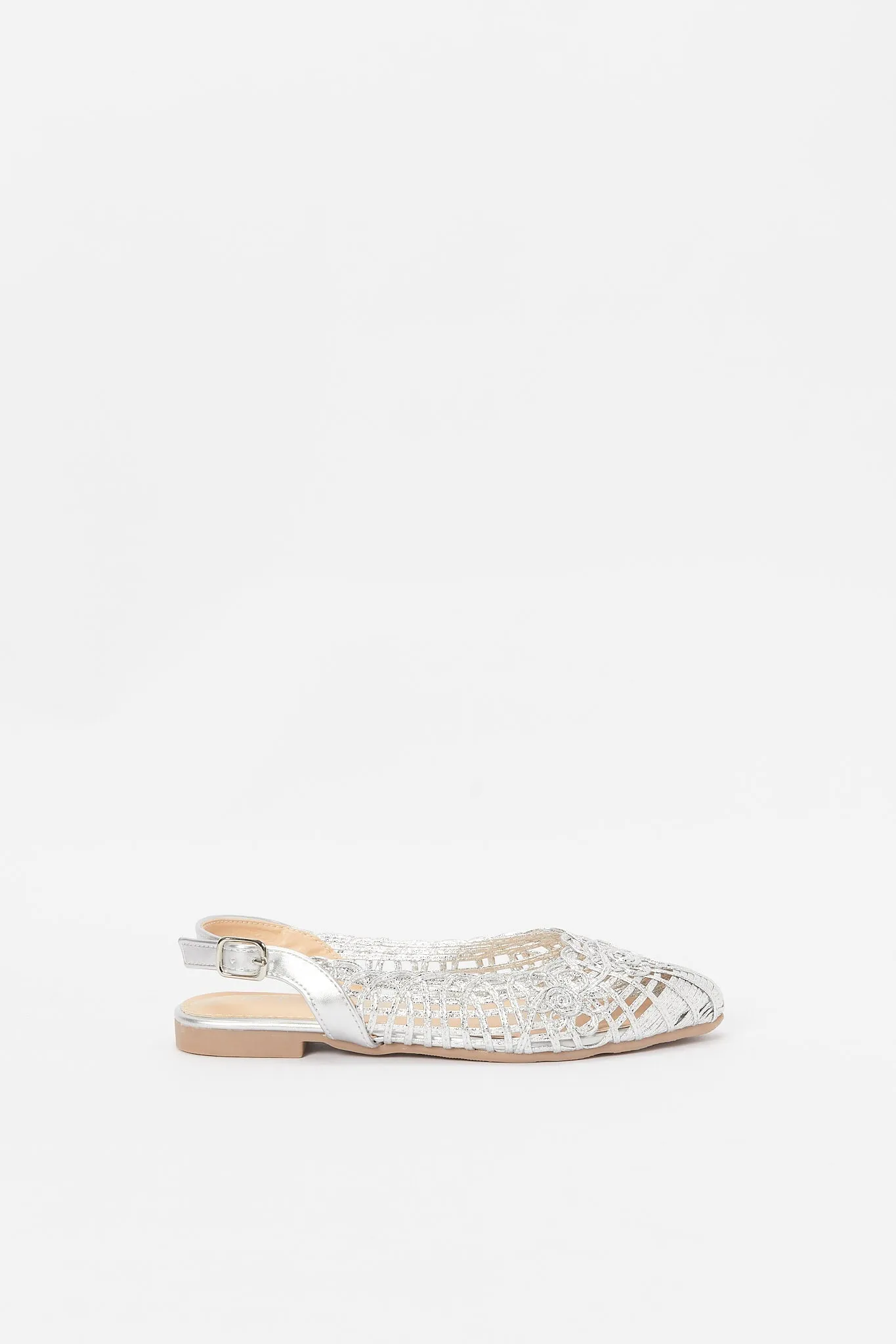 Girls Silver Woven Sandal