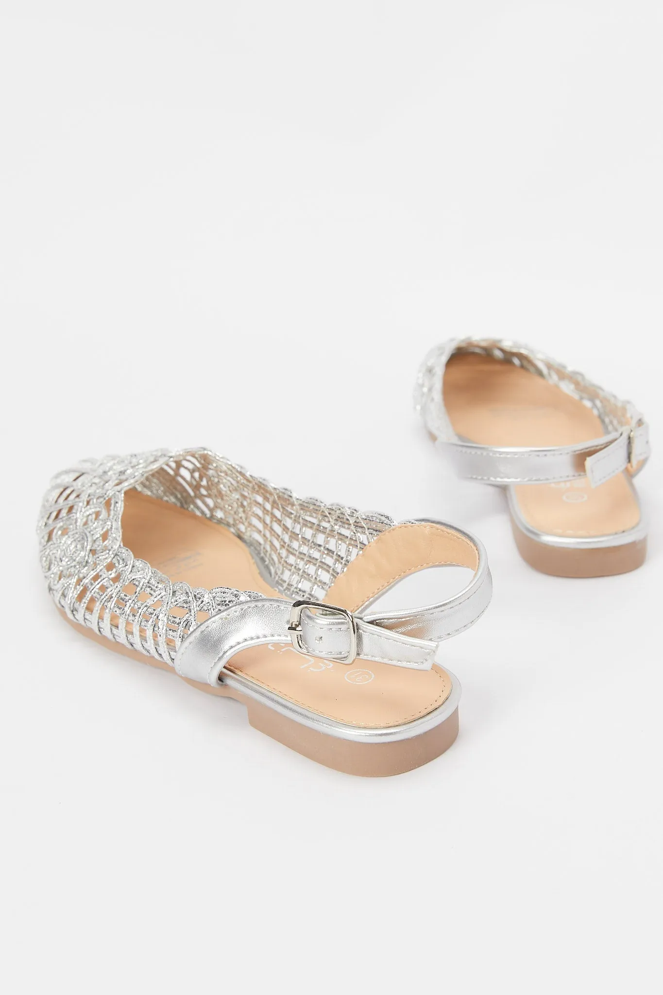 Girls Silver Woven Sandal