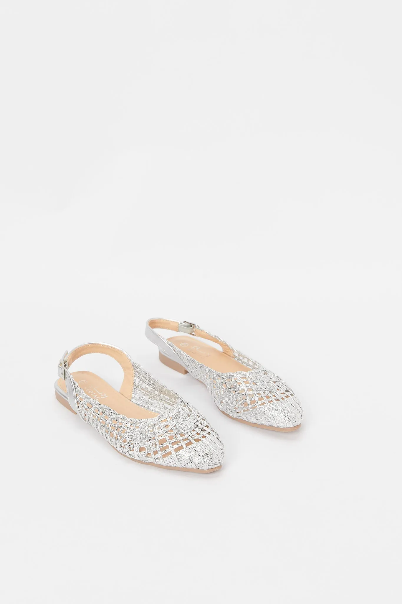 Girls Silver Woven Sandal