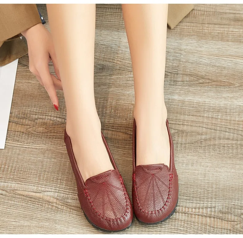 Hnzxzm 100% Genuine Leather Shoes Women Loafers Soft Comfortable Cow Leather Women Flats Brand Ladies Casual Shoes Plus Size 41 A4397