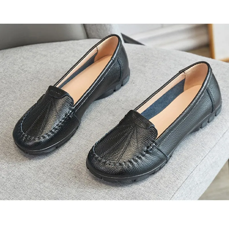 Hnzxzm 100% Genuine Leather Shoes Women Loafers Soft Comfortable Cow Leather Women Flats Brand Ladies Casual Shoes Plus Size 41 A4397