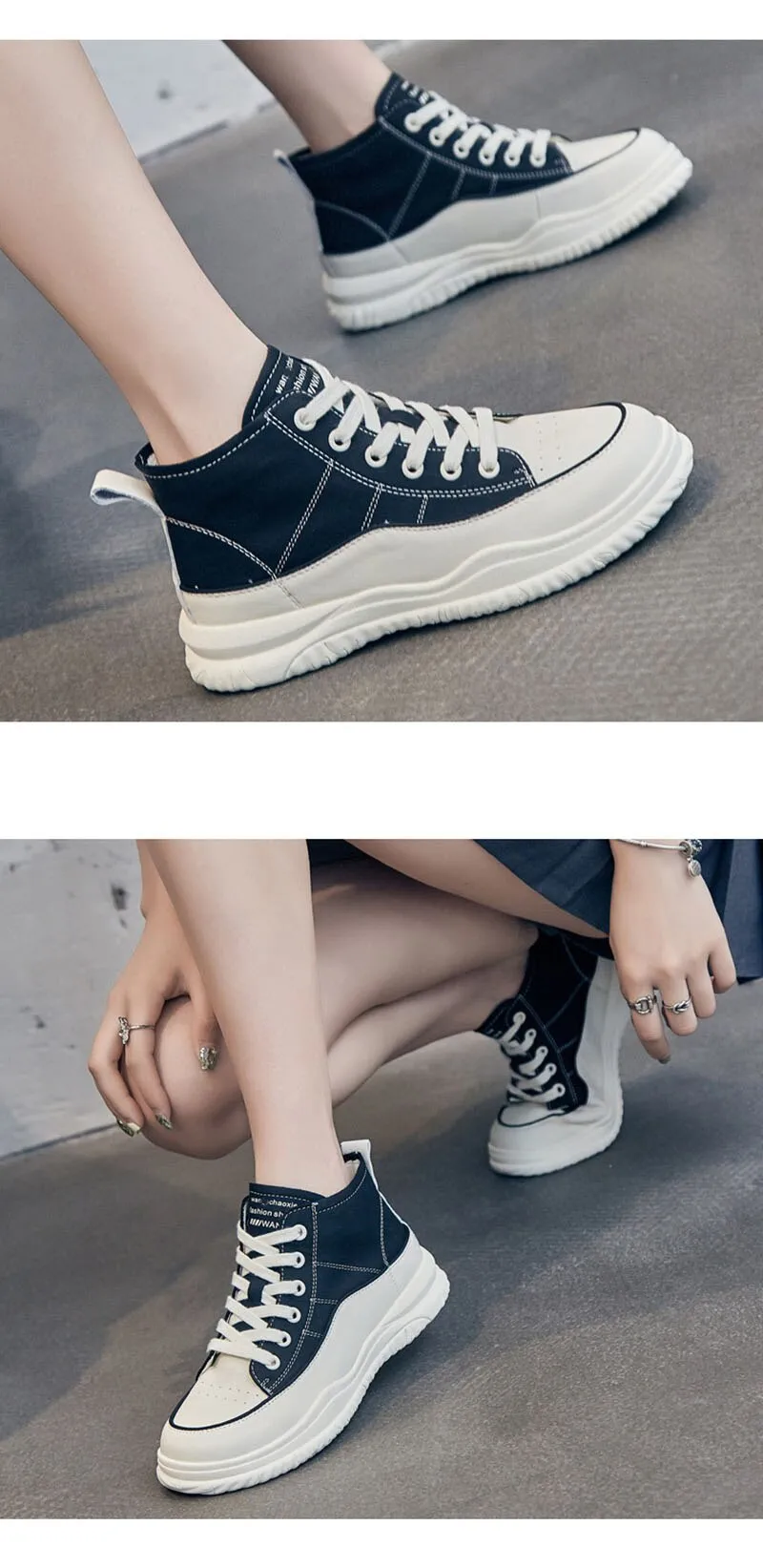 Hnzxzm 100% Genuine Leather Shoes Women Sneakers High top Woman Casual Shoes Thick Sole Black White Green Soft Cow Leather Shoes A4755