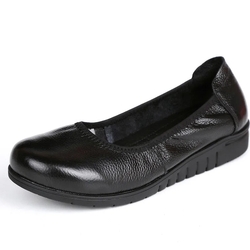 Hnzxzm Genuine Leather Shoes Women Flats Soft Woman Loafers Slip-on Cow Leather Women Flat Shoes Black White Plus Size 41 A4051