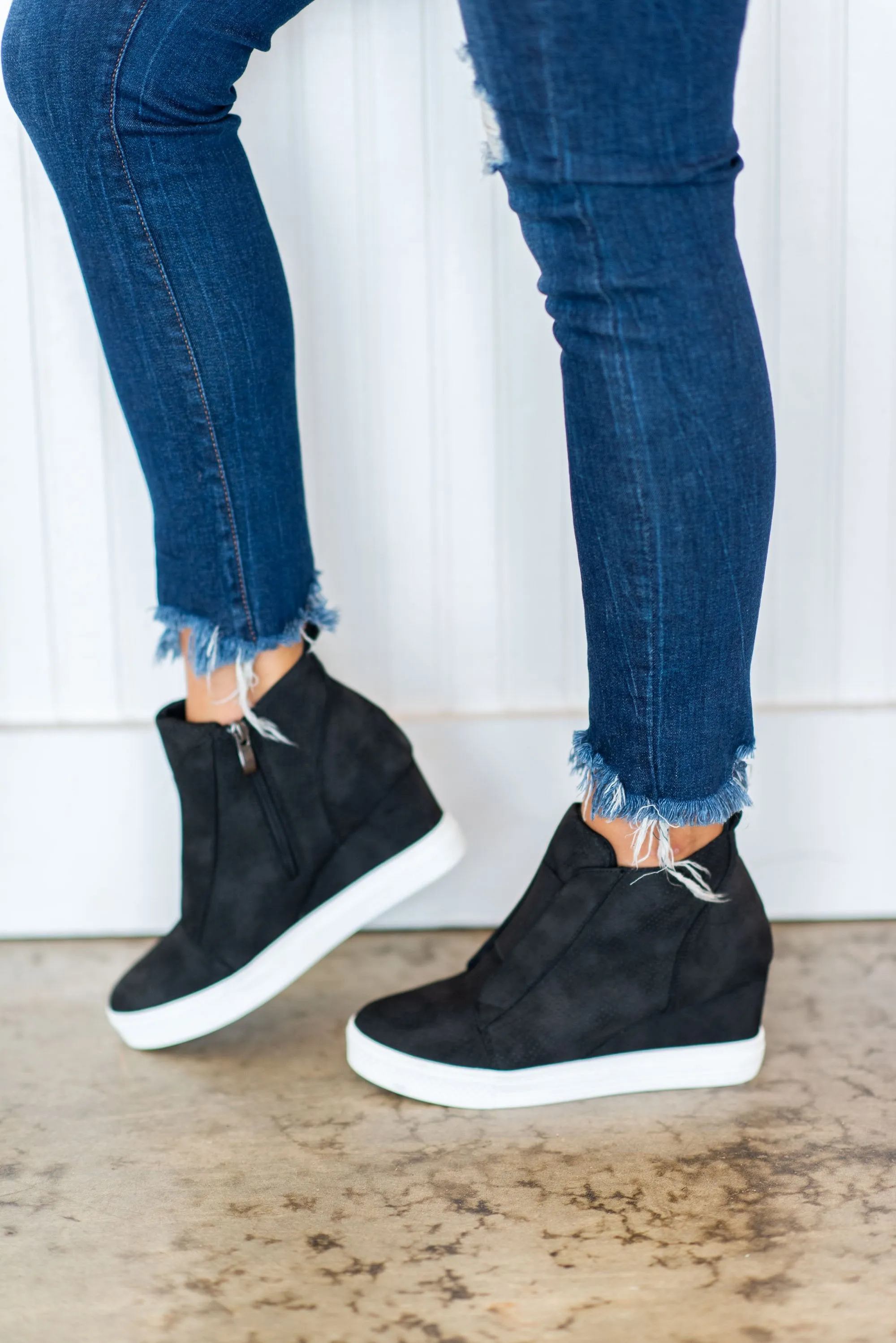 Known By All Black Wedge Sneakers