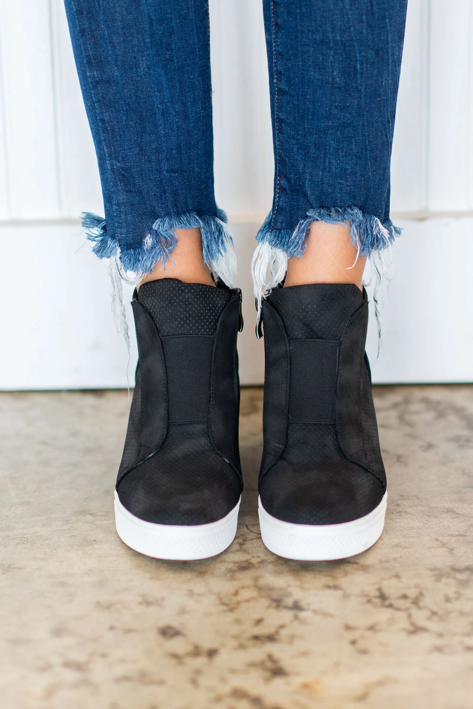 Known By All Black Wedge Sneakers