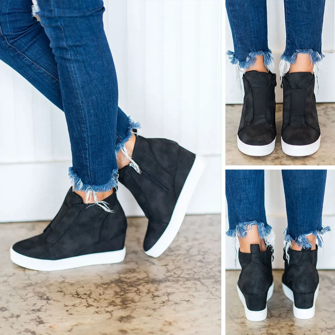 Known By All Black Wedge Sneakers