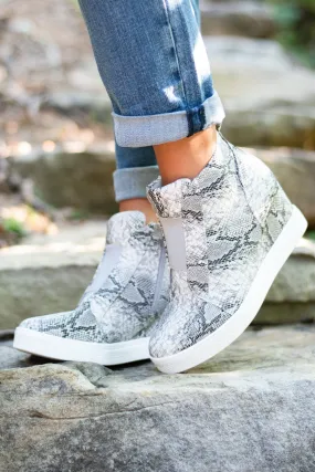 Known By All Gray Snake Wedge Sneakers