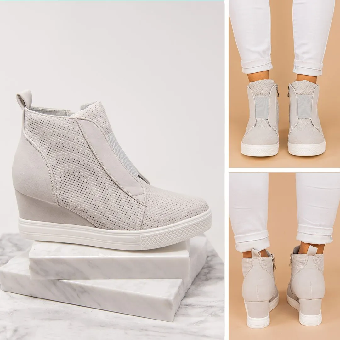 Known By All Light Gray Wedge Sneakers