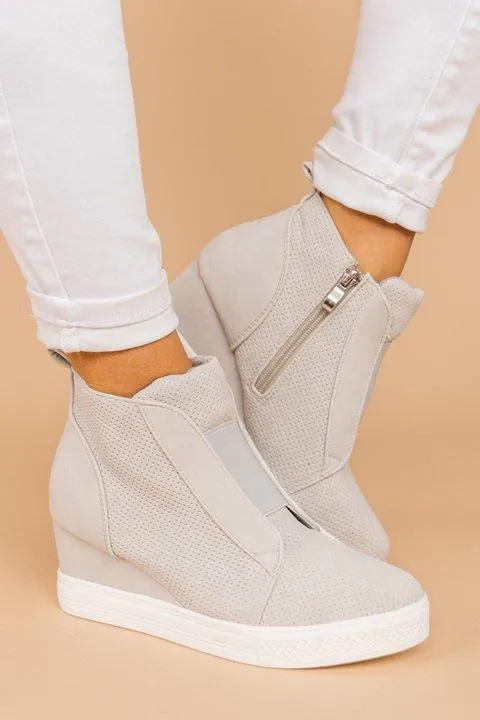 Known By All Light Gray Wedge Sneakers