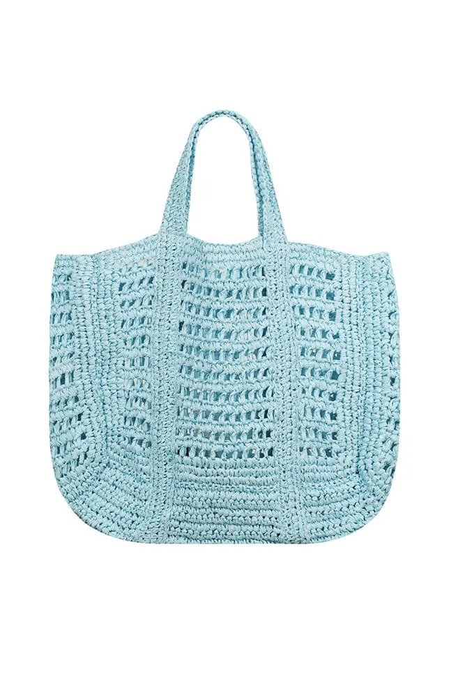 Large Raffia Beach Bag - Sky Blue