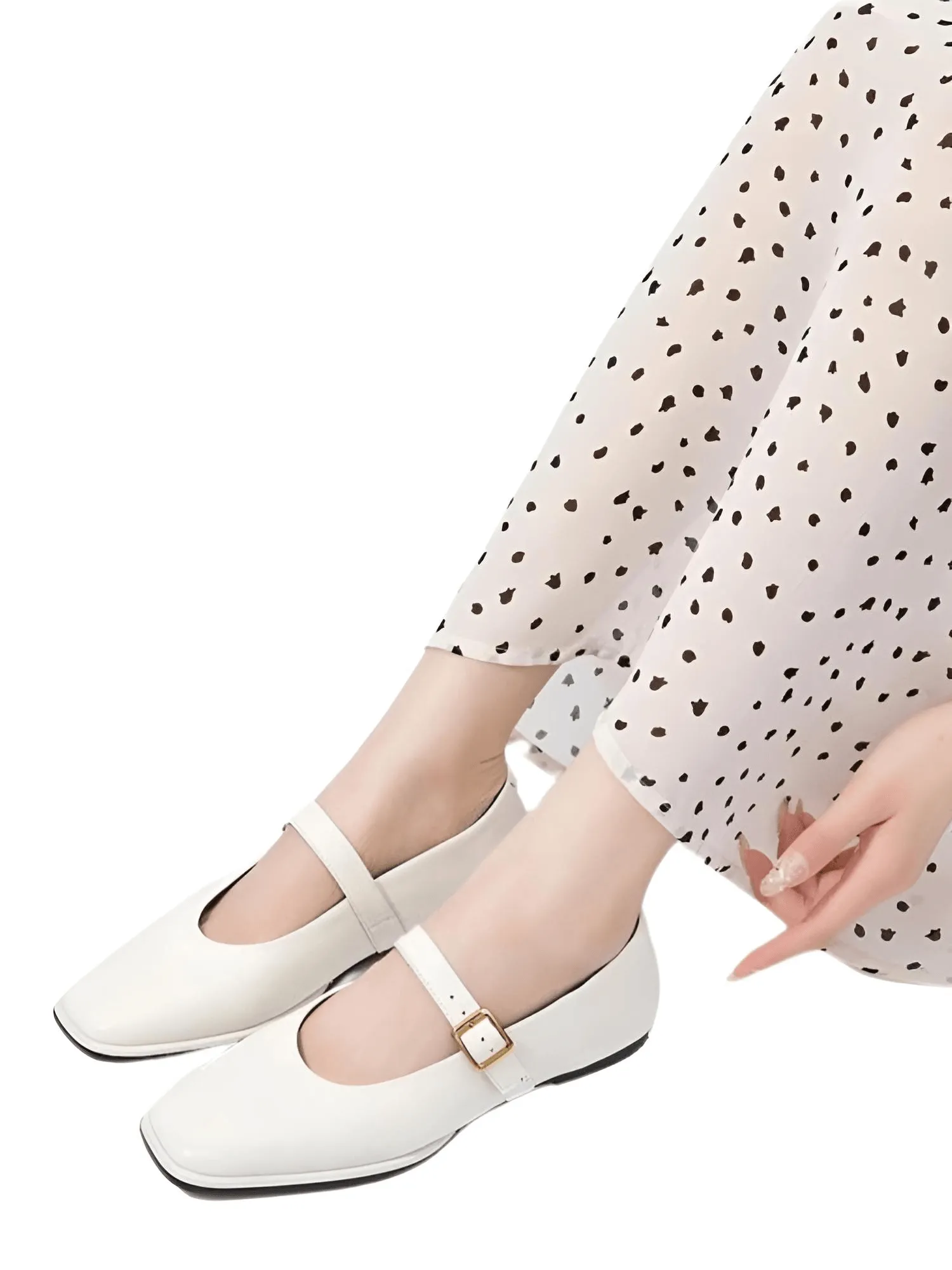 Mary Jane Shoes Women's Genuine Leather Ballet Flats Square Toe Flat Ladies Shoes