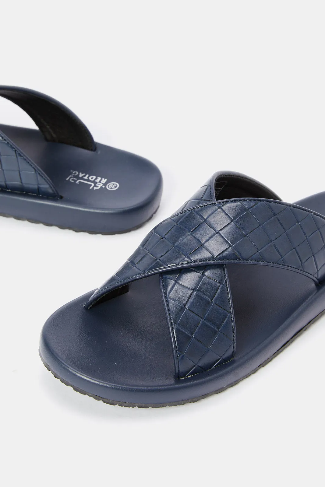 Men Navy Woven Slide