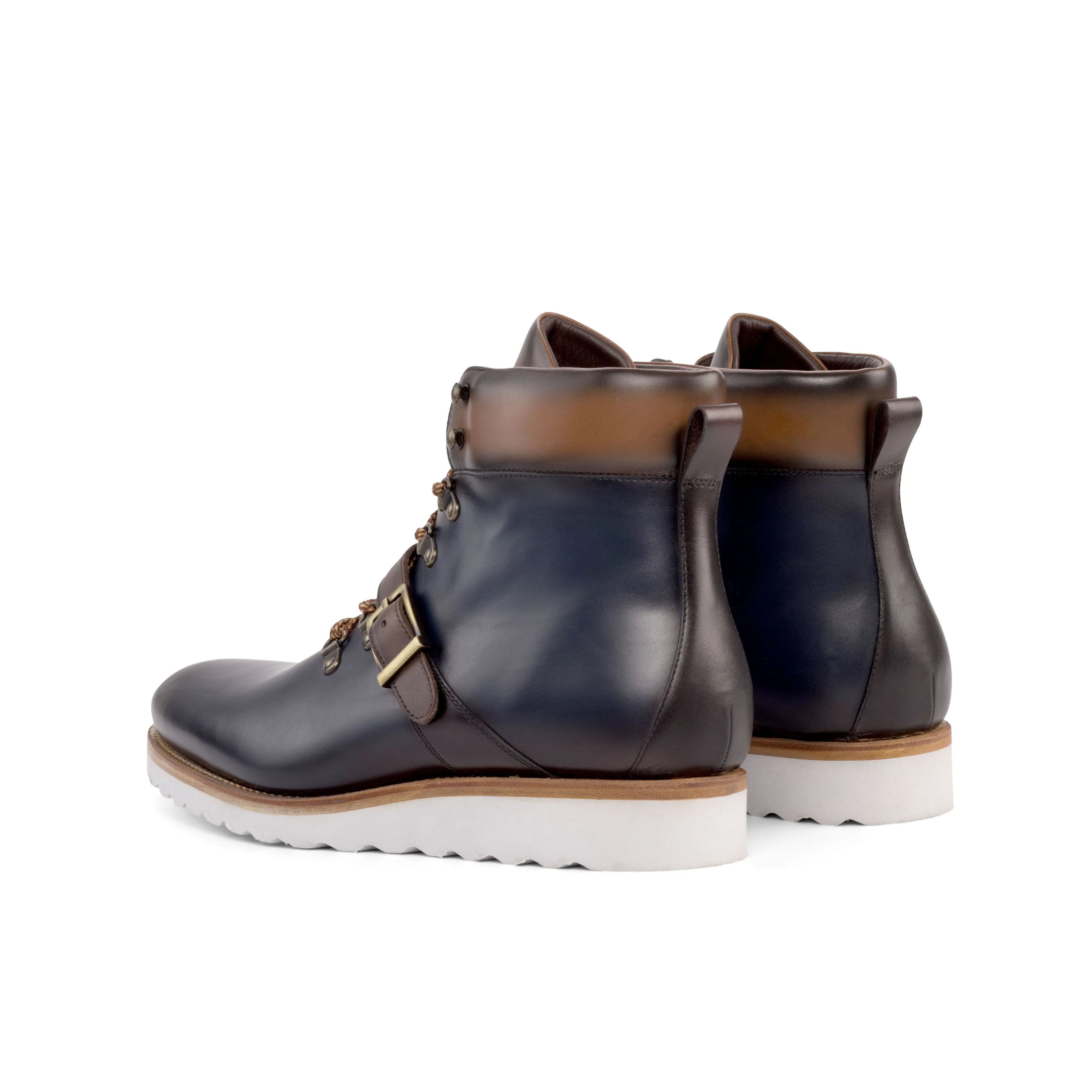 Navy & Brown Calf Hiking Wedge Boots