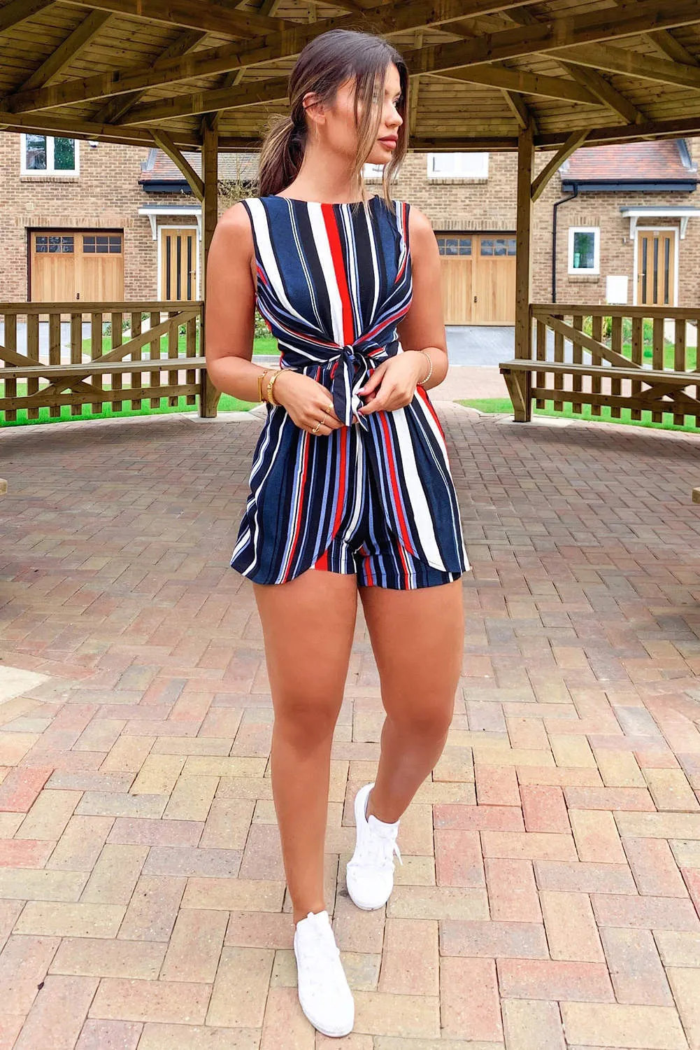 Navy Stripe Knot Playsuit