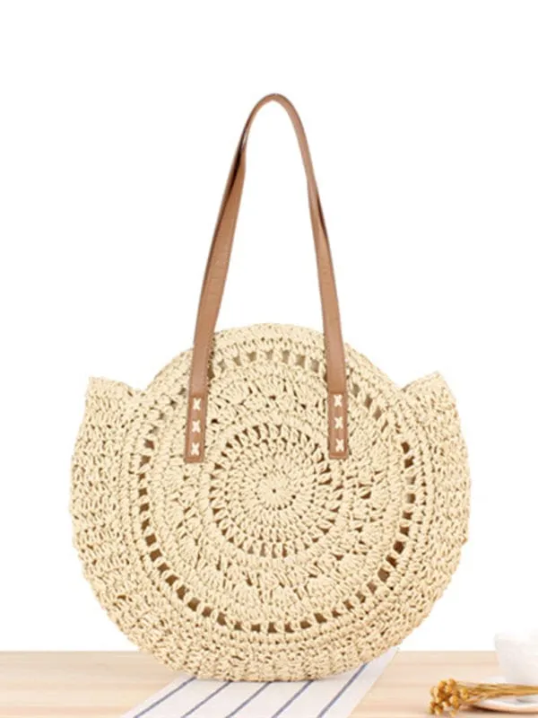 Round Shoulder Straw Vintage Style Woven Bag