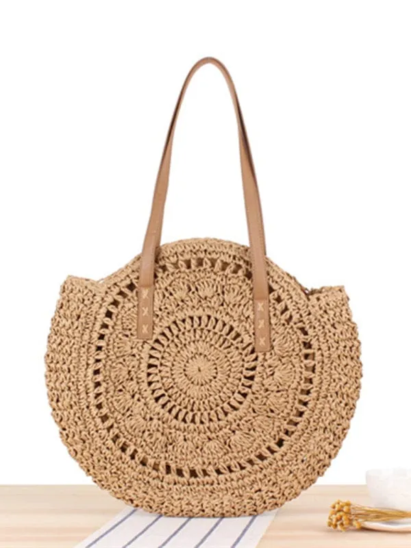 Round Shoulder Straw Vintage Style Woven Bag