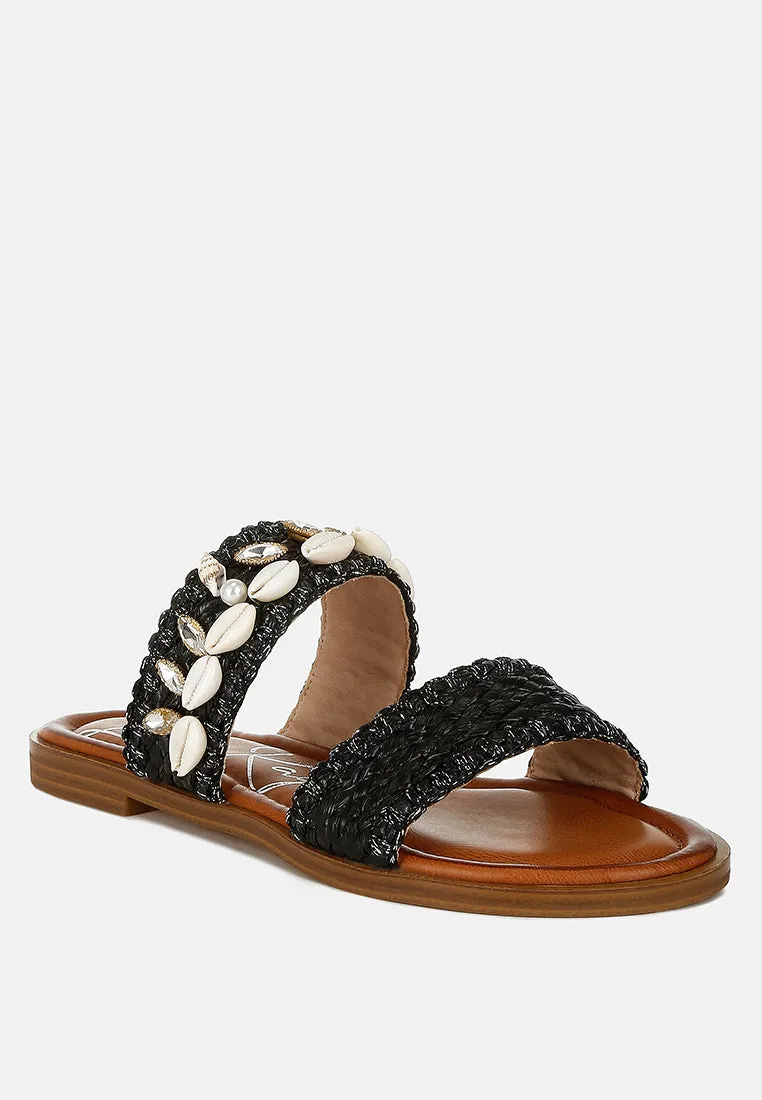 Shellfish Raffia Slip On Sandals