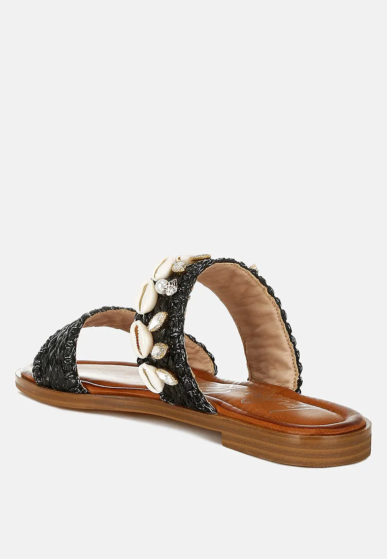 Shellfish Raffia Slip On Sandals