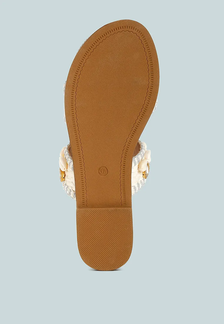 Shellfish Raffia Slip On Sandals