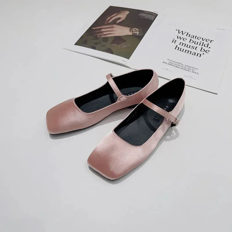 Sohiwoo 2024 Spring/Autumn Flats Mary Jane Shoes Women's Shoes  Senior Silk Satin Ballet Flats Women Shoes Blue Black Green Pink