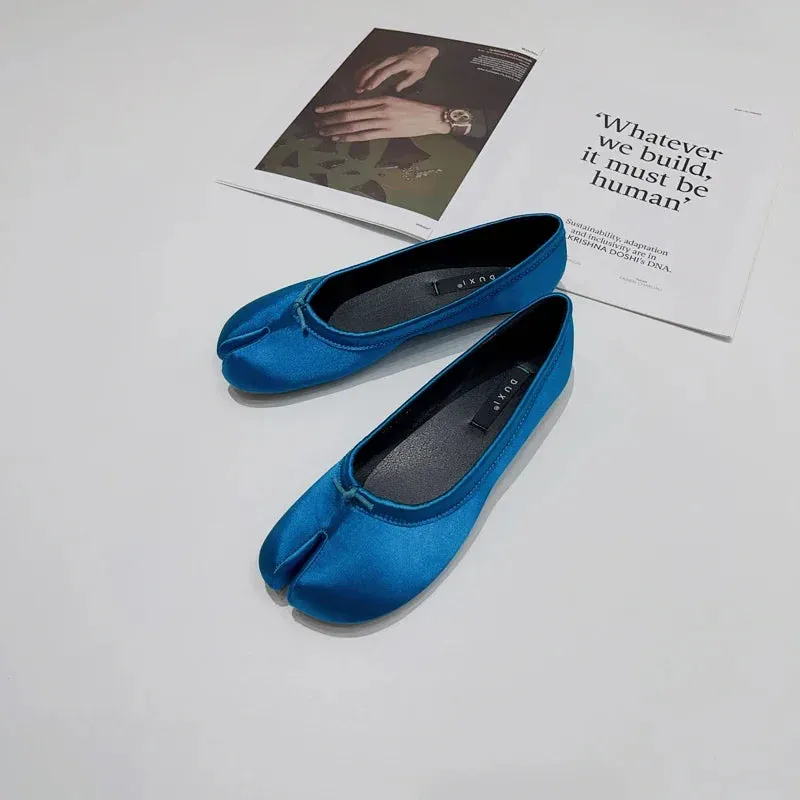 Sohiwoo 2024 Spring/Autumn Flats Mary Jane Shoes Women's Shoes  Senior Silk Satin Ballet Flats Women Shoes Blue Black Green Pink