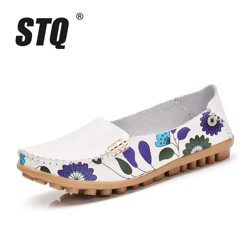 STQ 2019 Spring women flats genuine leather shoes slip on ballet flats ballerines flats woman shoes moccasins loafers shoes 170