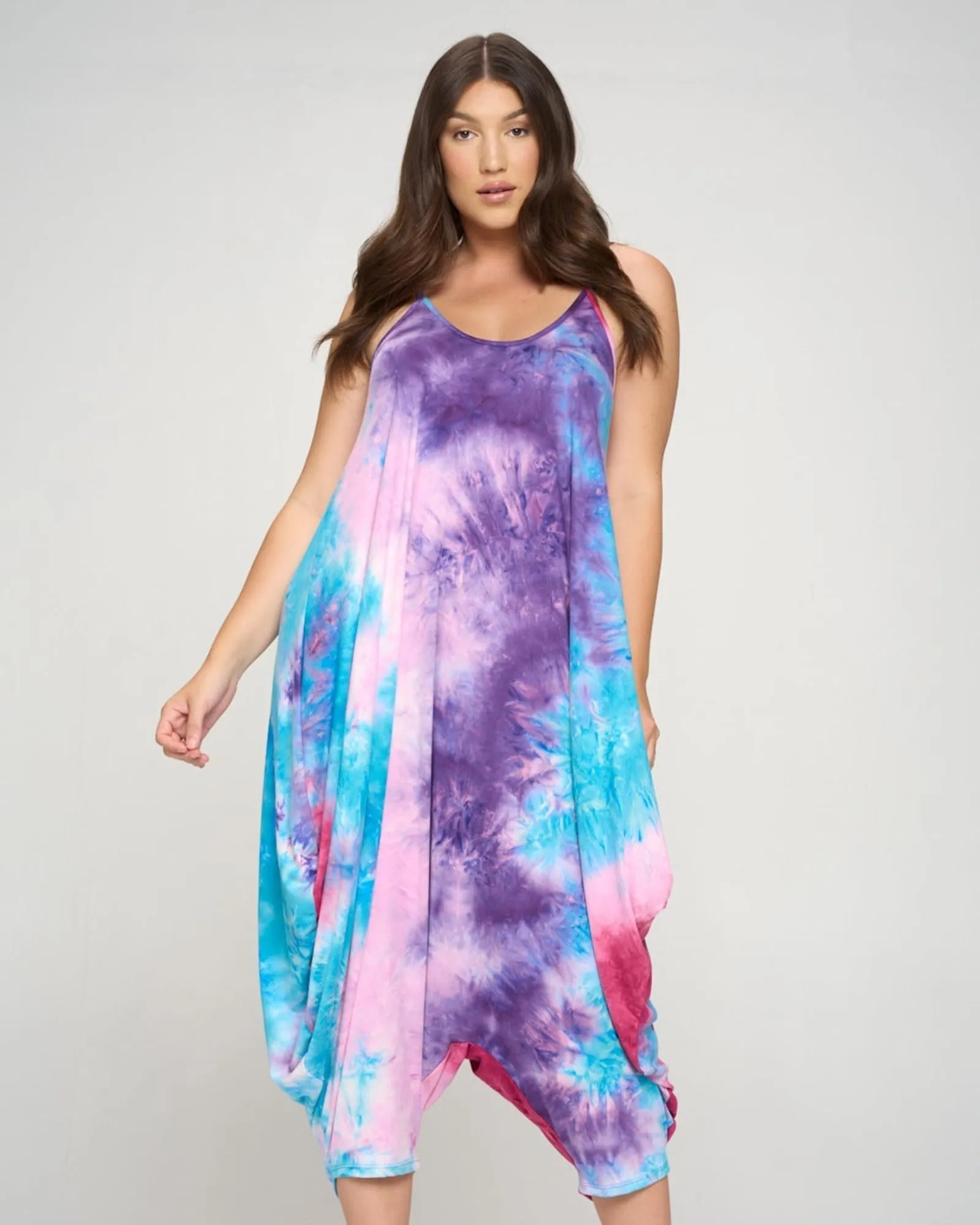 Tie Dye Harem Jumpsuit | Purple/Turquoise/Magenta TD