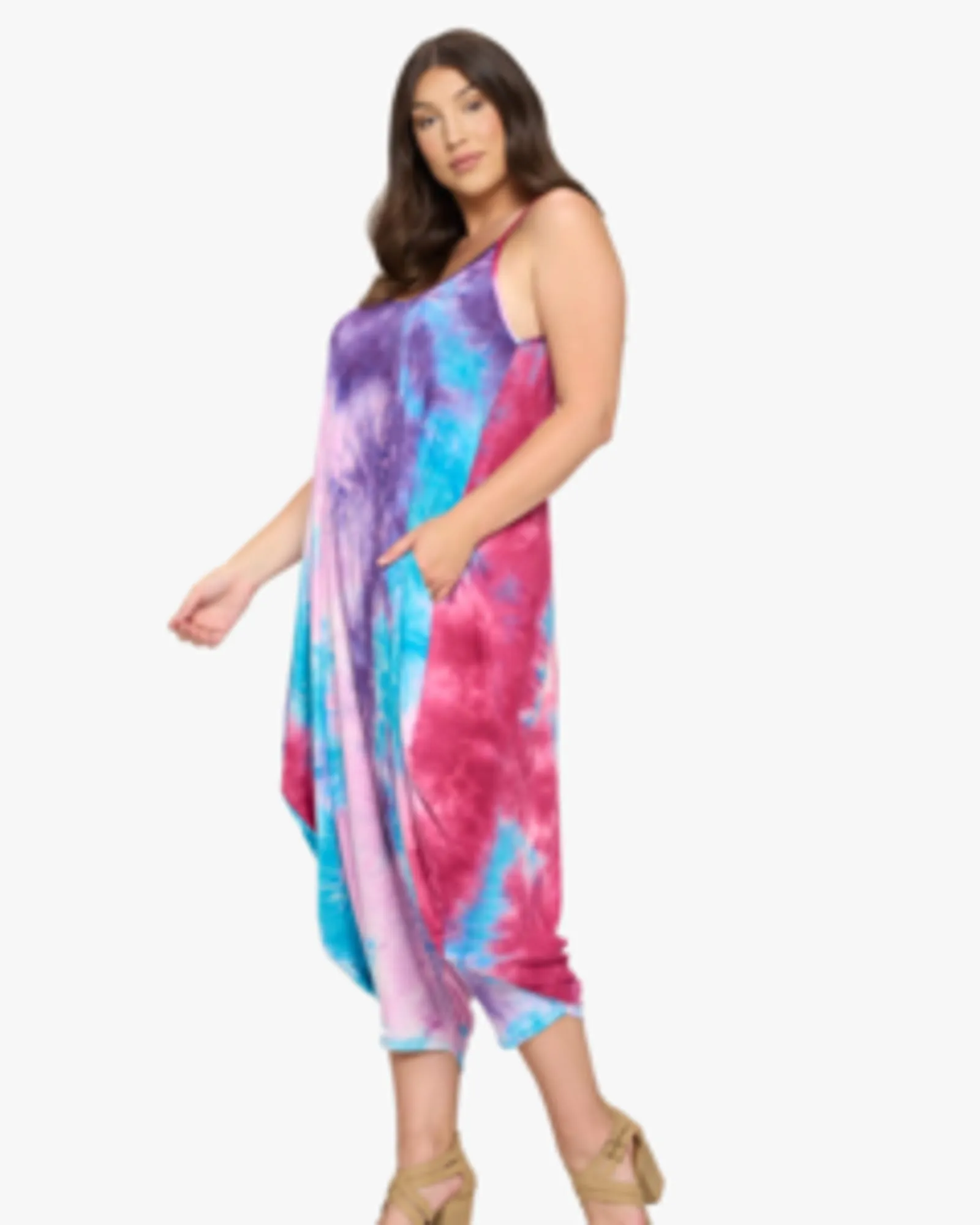 Tie Dye Harem Jumpsuit | Purple/Turquoise/Magenta TD