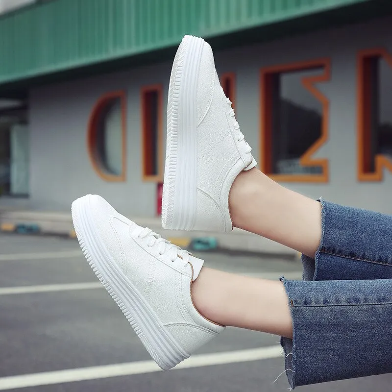 White Shoes Women Sneakers Casual Women Flats Brand Sneakers Female Footwear Thick Sole Height Increasing Shoes 3cm A1526