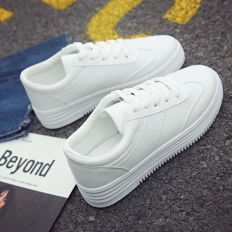 White Shoes Women Sneakers Casual Women Flats Brand Sneakers Female Footwear Thick Sole Height Increasing Shoes 3cm A1526