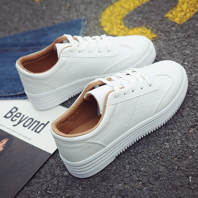 White Shoes Women Sneakers Casual Women Flats Brand Sneakers Female Footwear Thick Sole Height Increasing Shoes 3cm A1526