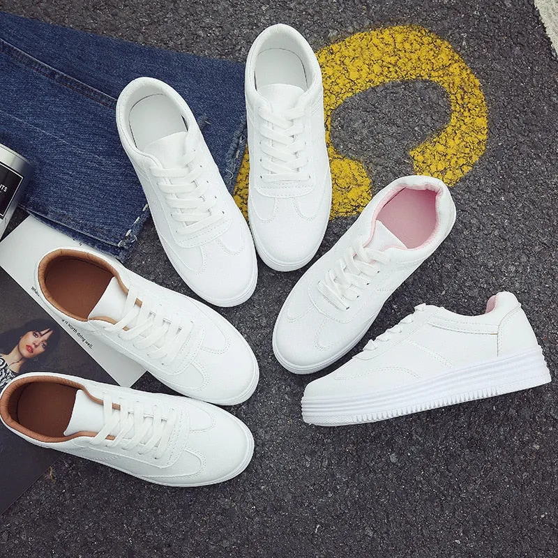 White Shoes Women Sneakers Casual Women Flats Brand Sneakers Female Footwear Thick Sole Height Increasing Shoes 3cm A1526