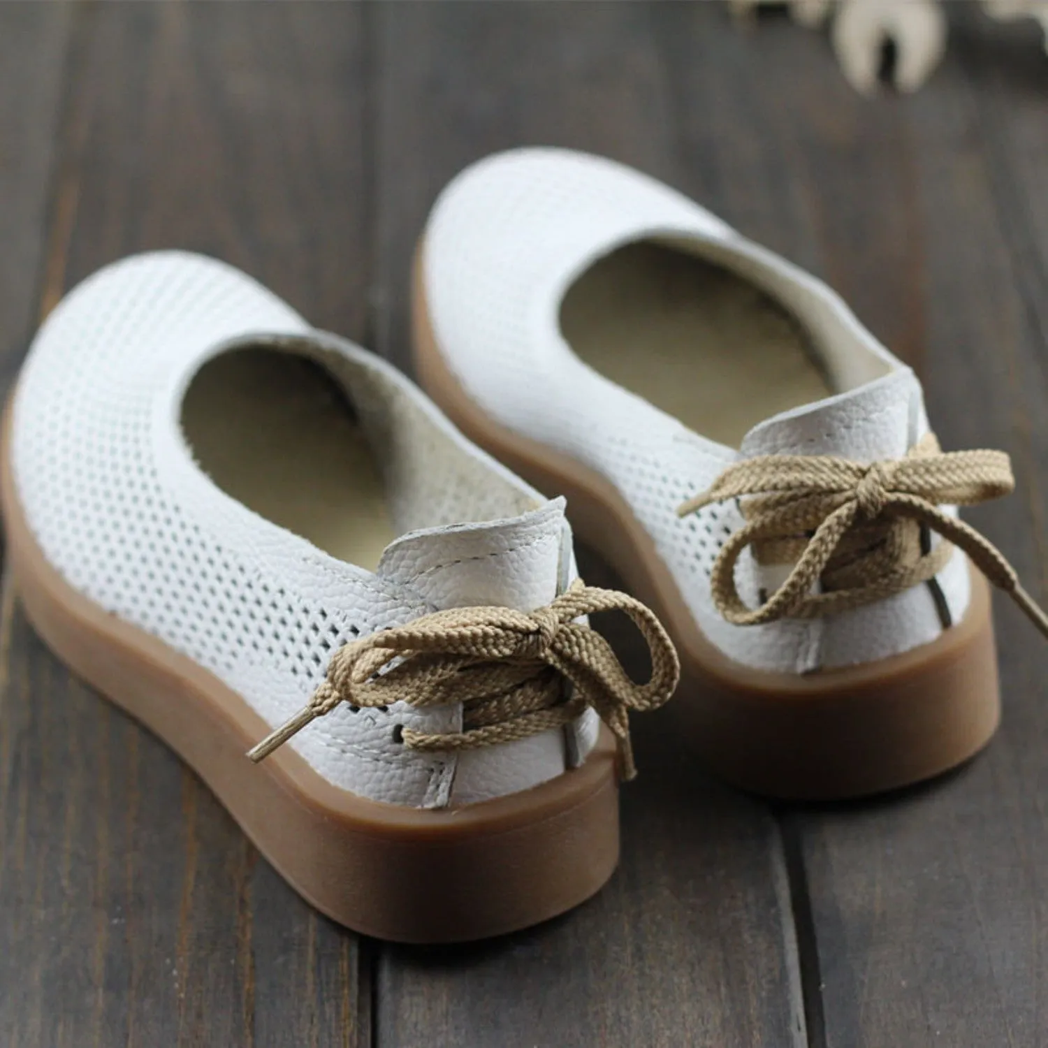 Women's Summer Hollow Out Breathable Genuine Leather Flats