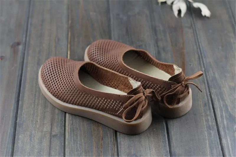 Women's Summer Hollow Out Breathable Genuine Leather Flats